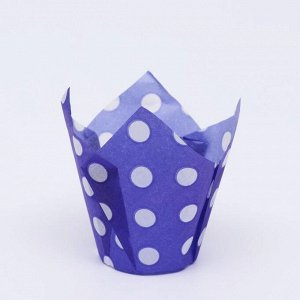 Форма бумажная "Тюльпан", фиолетовый в белый горох, 5 х 8 см