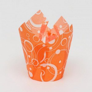 Форма бумажная "Тюльпан", оранжевый с белыми кольцами, 5 х 8 см