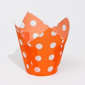 Форма бумажная "Тюльпан", оранжевый в белый горох, 5 х 8 см