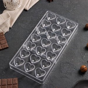 Форма для шоколада «Сердца», 28x14 см, 21 ячейка, цвет прозрачный