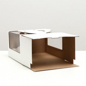 Коробка под торт 2 окна, с ручками, белая, 23 х 23 х14 см