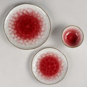 Набор фарфоровой посуды Доляна «Космос», 16 предметов: 4 тарелки d=21 см, 4 тарелки d=27,5 см, 4 миски d=13 см, 4 кружки 400 мл, цвет красный
