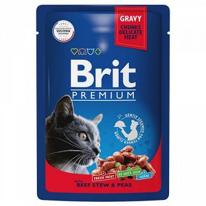 Brit Premium пауч 85гр д/кош Gravy Говядина/Горошек/Соус (1/14)
