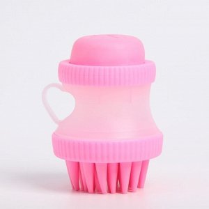 Щётка для мытья и массажа животных Пижон, с емкостью для шампуня, розовая