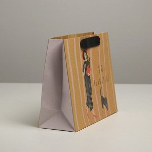Пакет крафтовый подарочный «Cat», 22 x 17,5 x 8 см