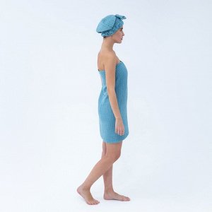 Набор для бани и ванной Этель «Вафля» полотенце 70*140 см+чалма 21*25 см, цв.синий