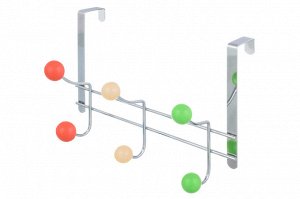 Вешалка на дверь 28*12*20 см "Разноцветная" 6 крючков красный, бежевый, зеленый