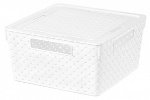 Коробка для хранения квадратная 11 л 29,4*29,4*15,1 см "Береста" с крышкой (белая) (модель 6811106)