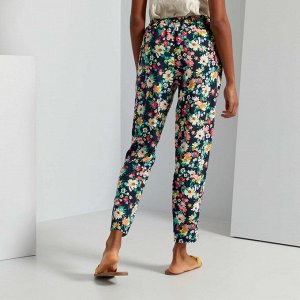 Легкие брюки с цветочным рисунком - черный