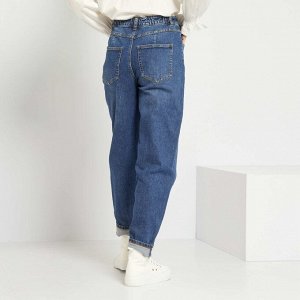 Объемные джинсы с высокой талией - голубой