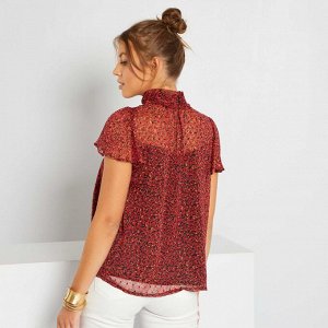 Легкая блузка с воротником в викторианском стиле - красный