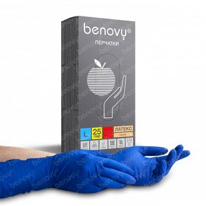 BENOVY Latex High Risk, перчатки латексные, повышенной прочности, синие, L, 25 пар в упаковке