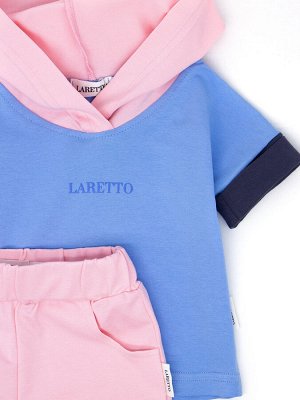 Костюм детский: футболка с капюшоном, принт LARETTO + шорты, голубой