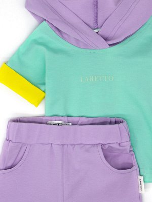 Костюм детский: футболка с капюшоном, принт LARETTO + шорты, мятный
