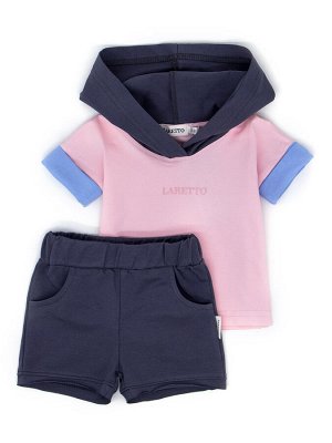 Костюм детский: футболка с капюшоном, принт LARETTO + шорты, розовый