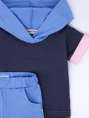 Костюм детский: футболка с капюшоном, принт LARETTO + шорты, серый