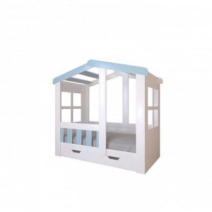 Детская кровать-чердак «Астра домик», с ящиком, цвет белый / голубой