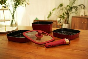 Набор посуды BoOhgle (бордовый) 5 в 1 со съемной ручкой c антипригарным керамическим покрытие