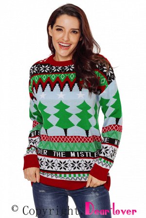 Яркий свитер с рождественским узором и надписями