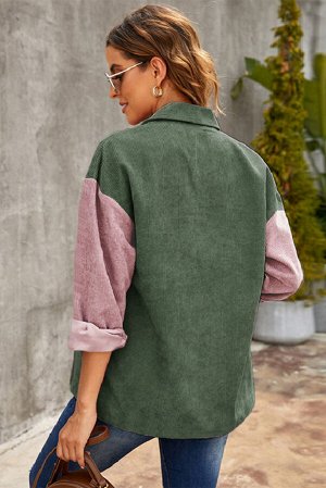 Розово-зеленая вельветовая куртка с застежкой на пуговицах