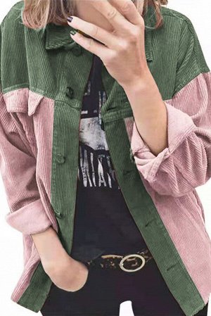 Розово-зеленая вельветовая куртка с застежкой на пуговицах