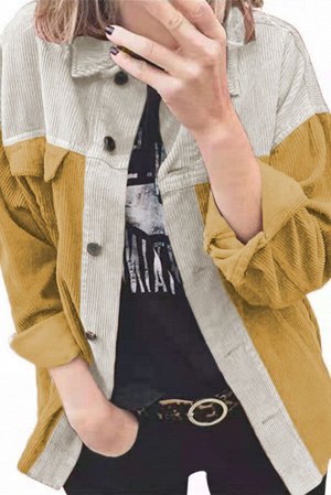 Желто-серая вельветовая куртка с застежкой на пуговицах