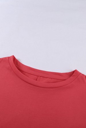 Красно-серое платье-футболка с карманами