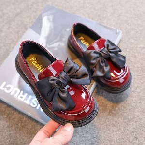 Туфли детские лаковые с текстильным бантом, цвет бордовый