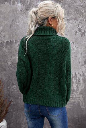 Зеленый вязаный свитер ручной работы с воротником под горло