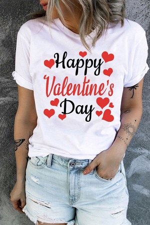 Белая футболка с принтом сердечка и надписью: Happy Valentine's Day