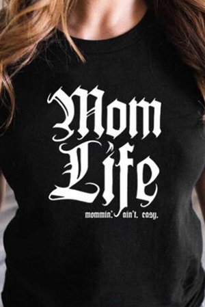 Черная футболка с надписью: Mom Life