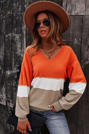 Оранжево-бежевый свитер с V-образным вырезом