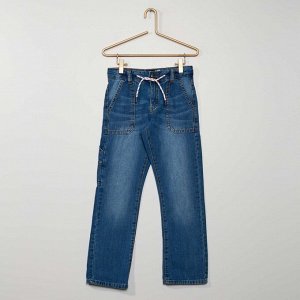 Прямые брюки из джинсовой ткани - голубой