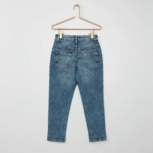 Облегающие джинсы, отвороты с рисунком - голубой