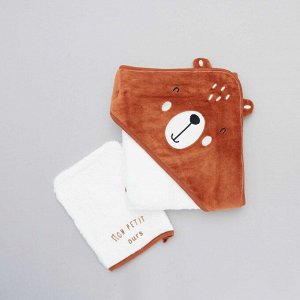 Комплект из полотенца с капюшоном и банной рукавицы - медведь