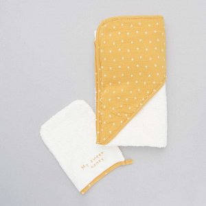 Комплект из полотенца с капюшоном и банной рукавицы - желтый