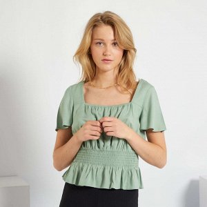 Блузка со сборками - серо-зеленый