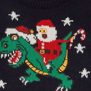 Новогодний джемпер 'Санта Клаус и динозавр' - голубой