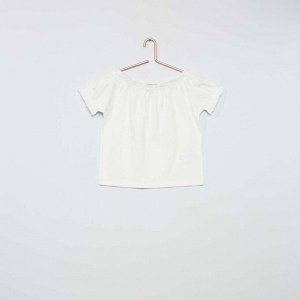 Укороченная футболка с горловиной Бардо - снежно-белый
