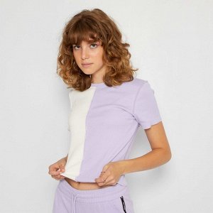 Двухцветная футболка в стиле пэчворк - фиолетовый