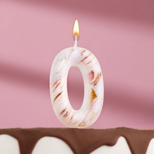 Свеча в торт "Белый мрамор", цифра "0", 8 см
