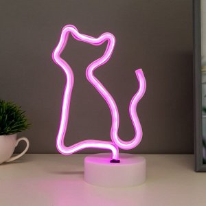 Ночник "Кошечка" LED (розовый свет) от батареек 3хААА USB 15x10x25 см