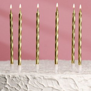 Свечи в торт ""Металлик"" , 14 см, 6шт с подставкой, золотистые