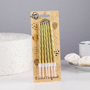 Свечи в торт ""Металлик"" , 14 см, 6шт с подставкой, золотистые