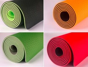 Двуцветный коврик для фитнеса и йоги + ручка для переноски