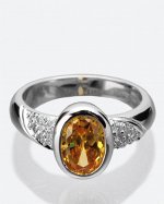 Diamantaire. Кольцо с кубическим цирконом желтого цвета овальной формы, 18
