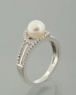 Pearls Melody.Кольцо с белой жемчужиной декорированной кубическими цирконами