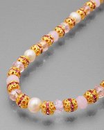 Pearls Melody Колье с розовыми стеклянными бусинами и белым жемчугом