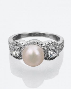 Pearls Melody Кольцо с крупной белой жемчужиной в оправе из цирконов