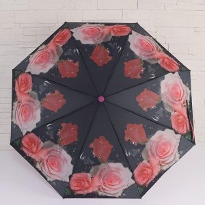 Зонт полуавтоматический «Цветочное очарование», ветроустойчивый, 3 сложения, 8 спиц, R = 49 см, цвет МИКС